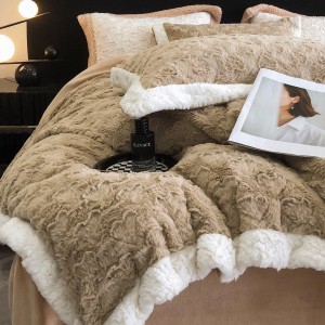 High gram weight 230gsm solid color 4pcs home textiles brown milk velvet duvet cover bedding set supplier