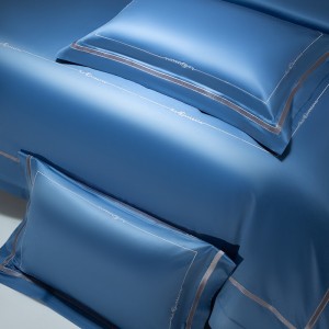 High-quality satin cotton colored bed sheets exquisite blue embroidery quilt cover home textile bedding set manufacture
