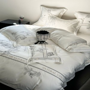 500tc pure cotton high class black embroidery quilt duvet cover white bed sheets bedding set