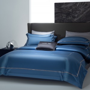 High-quality satin cotton colored bed sheets exquisite blue embroidery quilt cover home textile bedding set manufacture
