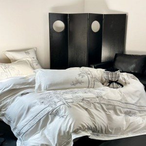 500tc pure cotton high class black embroidery quilt duvet cover white bed sheets bedding set