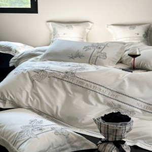 500tc pure cotton high class black embroidery quilt duvet cover white bed sheets bedding set