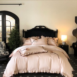 Princess style embroidery home textile cotton bed linen pink duvet quilt comforter cover bedding set wholesaler