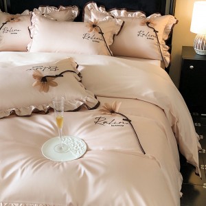 Princess style embroidery home textile cotton bed linen pink duvet quilt comforter cover bedding set wholesaler