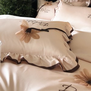 Princess style embroidery home textile cotton bed linen pink duvet quilt comforter cover bedding set wholesaler