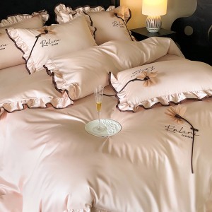 Princess style embroidery home textile cotton bed linen pink duvet quilt comforter cover bedding set wholesaler