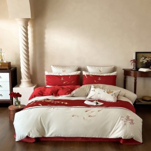 100S long staple cotton embroidery duvet cover bed sheets red bedding set
