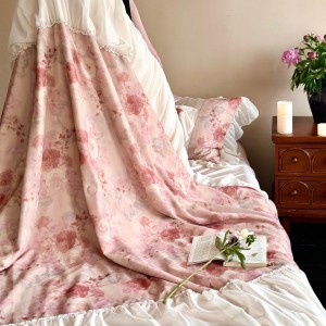 Premium quality 100S Lyocell cotton duvet cover pink ruffles digital printing bedding set supplier