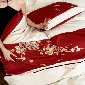 100S long staple cotton embroidery duvet cover bed sheets red bedding set