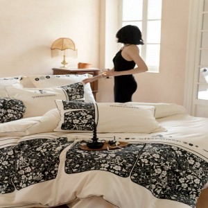 100S long staple cotton digital printing embroidery duvet quilt cover bed sheets 4pcs bedding set