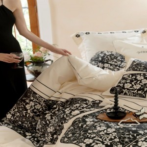 100S long staple cotton digital printing embroidery duvet quilt cover bed sheets 4pcs bedding set