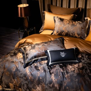 Hot-selling 4-pieces textile leaves printing 2m/2.2m bedsheet flat sheets 1.8m brown cotton quilt cover premium bedding set manufacture