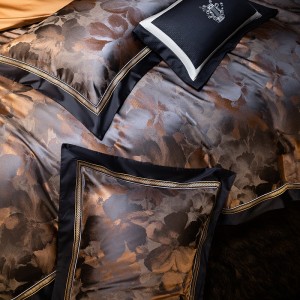 Hot-selling 4-pieces textile leaves printing 2m/2.2m bedsheet flat sheets 1.8m brown cotton quilt cover premium bedding set manufacture