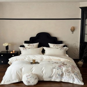 Light luxury 100s cotton floral plant embroidery quilt cover white bed sheets bedding set