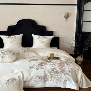 Light luxury 100s cotton floral plant embroidery quilt cover white bed sheets bedding set