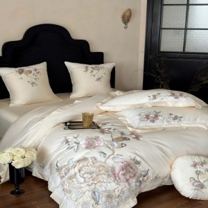 Light luxury 100s cotton floral plant embroidery quilt cover white bed sheets bedding set
