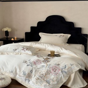 Light luxury 100s cotton floral plant embroidery quilt cover white bed sheets bedding set