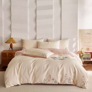 Pink bed sheets floral plant embroidery duvet quilt cover 100s long staple cotton bedding set