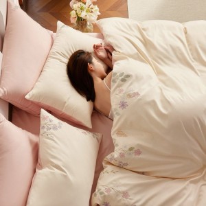 Pink bed sheets floral plant embroidery duvet quilt cover 100s long staple cotton bedding set