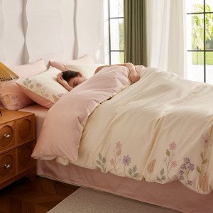 Pink bed sheets floral plant embroidery duvet quilt cover 100s long staple cotton bedding set