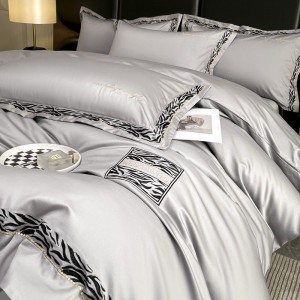 High end embroidery hollow bed quilt cover 80s long staple cotton bed sheets grey bedding set