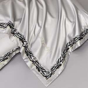 High end embroidery hollow bed quilt cover 80s long staple cotton bed sheets grey bedding set