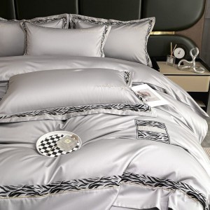 High end embroidery hollow bed quilt cover 80s long staple cotton bed sheets grey bedding set