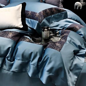 Luxury blue printing home textiles 100S lyocell cotton duvet cover bedding set supplier