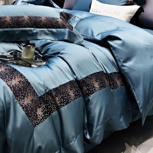 Luxury blue printing home textiles 100S lyocell cotton duvet cover bedding set supplier