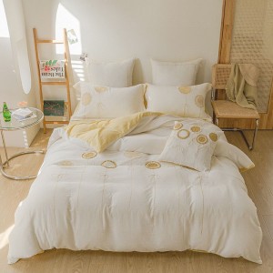 Lemon yellow double yarn home textile embroidery quilt cover super soft bed sheets bedding set