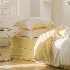 Lemon yellow double yarn home textile embroidery quilt cover super soft bed sheets bedding set