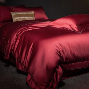 Customized Lyocell Cotton Bedding Set Luxury 4pcs Comforter With Solid Cotton Home Use Red Bed Sheet for Weddings Hotels