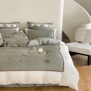 Cute cartoon embroidery duvet cover green silky bed sheets 80s lyocell bedding set