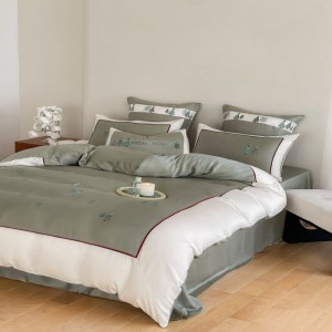 Cute cartoon embroidery duvet cover green silky bed sheets 80s lyocell bedding set