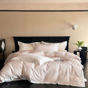 Plain color 100s lyocell cotton home textile pink duvet quilt cover lace bedding set