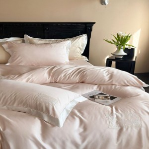 Plain color 100s lyocell cotton home textile pink duvet quilt cover lace bedding set