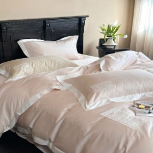 Plain color 100s lyocell cotton home textile pink duvet quilt cover lace bedding set