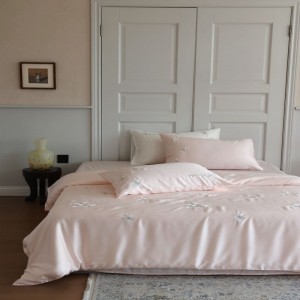 60s lyocell cotton quilt duvet comforter cover cooling bed sheets embroidery pink bedding set