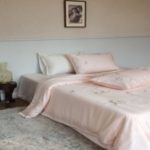 60s lyocell cotton quilt duvet comforter cover cooling bed sheets embroidery pink bedding set