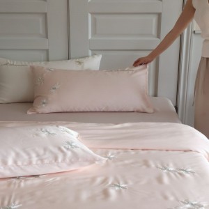 60s lyocell cotton quilt duvet comforter cover cooling bed sheets embroidery pink bedding set