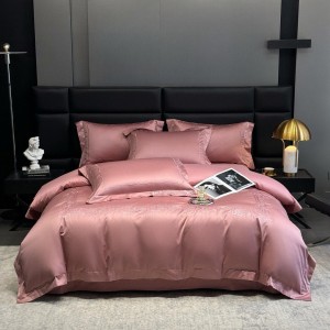 Hot-selling blue 4-pieces textile embroidery 2m/2.2m 140S Pima cotton bedsheet flat sheets 1.8m quilt cover premium bedding set manufacture