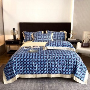 60s lyocell cotton summer quilt 4pcs digital printing blue quilts bed sheets bedding set