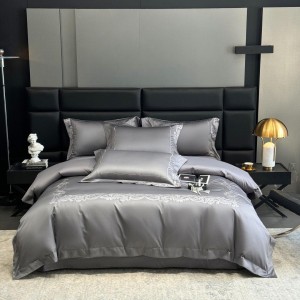 Hot-selling blue 4-pieces textile embroidery 2m/2.2m 140S Pima cotton bedsheet flat sheets 1.8m quilt cover premium bedding set manufacture