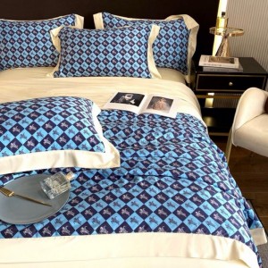 60s lyocell cotton summer quilt 4pcs digital printing blue quilts bed sheets bedding set