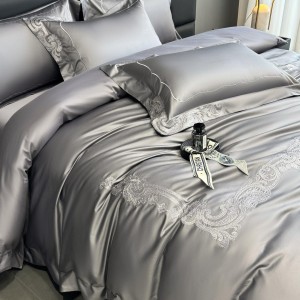 Hot-selling blue 4-pieces textile embroidery 2m/2.2m 140S Pima cotton bedsheet flat sheets 1.8m quilt cover premium bedding set manufacture