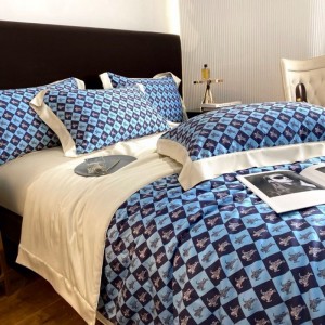 60s lyocell cotton summer quilt 4pcs digital printing blue quilts bed sheets bedding set