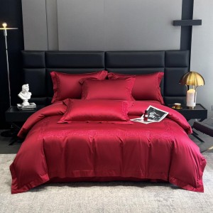 Hot-selling blue 4-pieces textile embroidery 2m/2.2m 140S Pima cotton bedsheet flat sheets 1.8m quilt cover premium bedding set manufacture