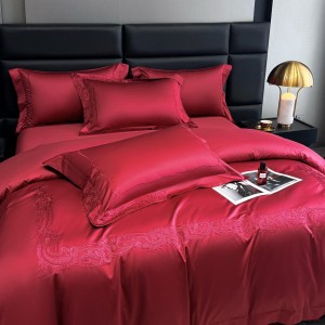 Hot-selling blue 4-pieces textile embroidery 2m/2.2m 140S Pima cotton bedsheet flat sheets 1.8m quilt cover premium bedding set manufacture