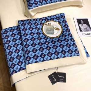 60s lyocell cotton summer quilt 4pcs digital printing blue quilts bed sheets bedding set