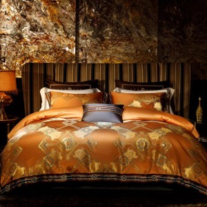 High quality 100S long staple cotton orange jacquard duvet cover bedding set supplier